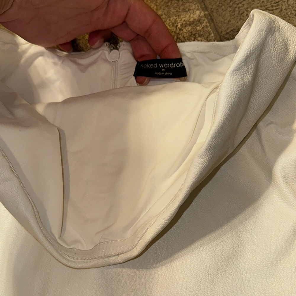 Naked Wardrobe leather white strapless dress size M